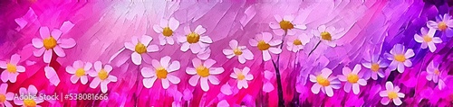 Horizontal banner for website design  digital drawing of beautiful flowers in the painting on paper style