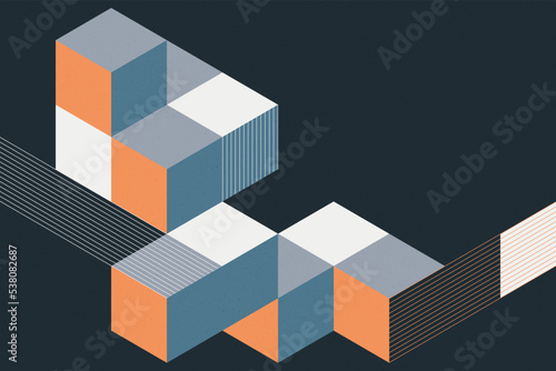 Abstract geometric shapes of cubes backdrop. Retro isometric mosaic composition background