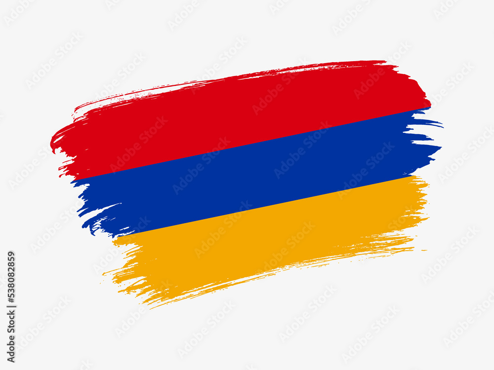 Fototapeta premium Armenia flag made in textured brush stroke. Patriotic country flag on white background