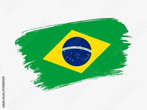 Brazil flag made in textured brush stroke. Patriotic country flag on white background