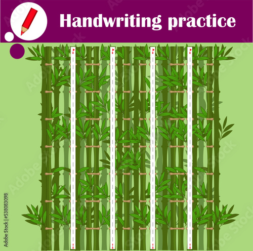 Tracing lines for kids with bamboo stalks. Straight lines. Handwriting practice