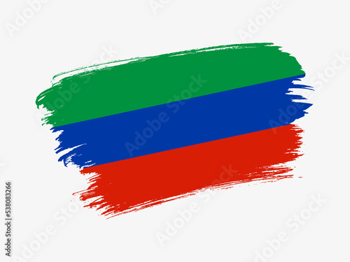 Dagestan flag made in textured brush stroke. Patriotic country flag on white background