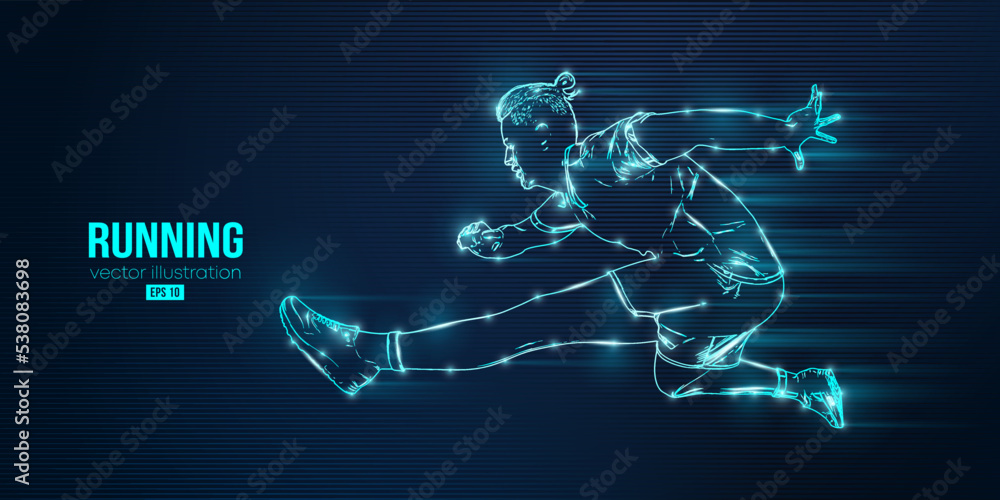 Abstract silhouette of a running athlete on blue background. Runner man are running sprint or marathon. Vector illustration Abstract silhouette of a running athlete on blue background. Runner man are running sprint or marathon. Vector illustration