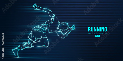 Abstract silhouette of a running athlete on blue background. Runner man are running sprint or marathon. Vector illustration