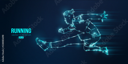 Abstract silhouette of a running athlete on blue background. Runner man are running sprint or marathon. Vector illustration