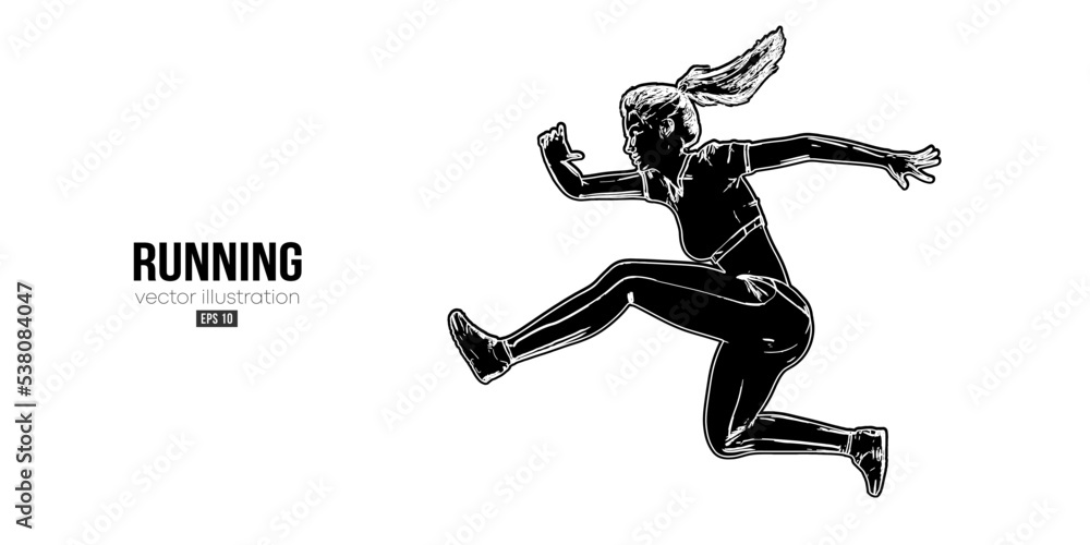 Abstract silhouette of a running athlete on white background. Runner woman are running sprint or marathon. Vector illustration