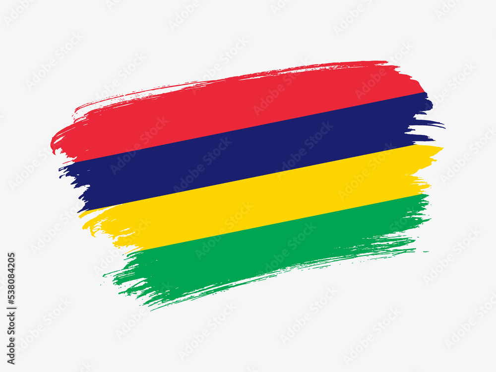 Obraz premium Mauritius flag made in textured brush stroke. Patriotic country flag on white background