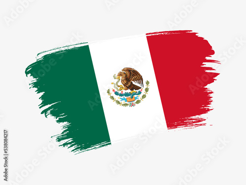 Mexico flag made in textured brush stroke. Patriotic country flag on white background