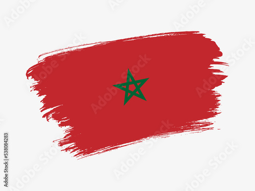Morocco flag made in textured brush stroke. Patriotic country flag on white background