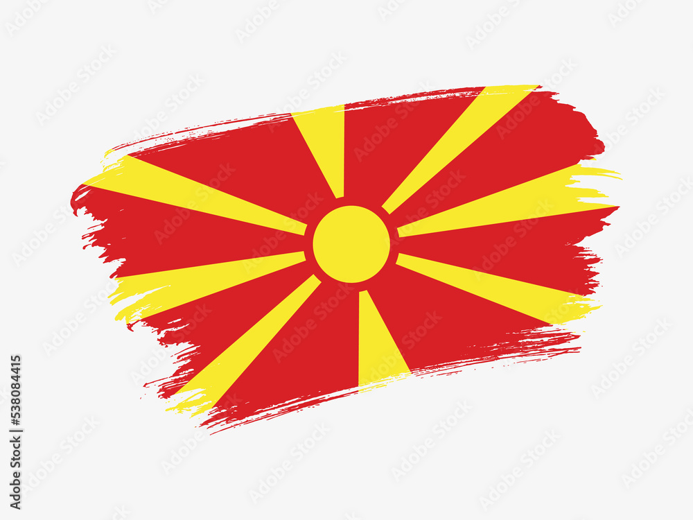 North Macedonia flag made in textured brush stroke. Patriotic country flag on white background