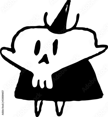 Grim reaper illustration. Cartoon  Halloween death skeleton mascot isolated on white background. Outlined