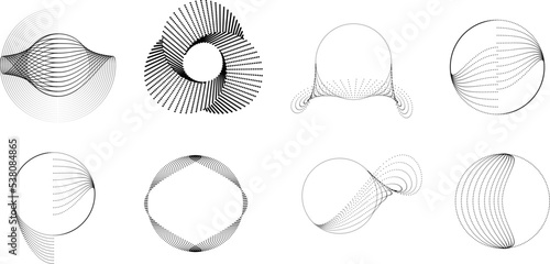 Abstract geometric circles with halftone  dots. Vector rotating dotted Line Design . Transparent design element . Concentric circles logo .Minimal art 