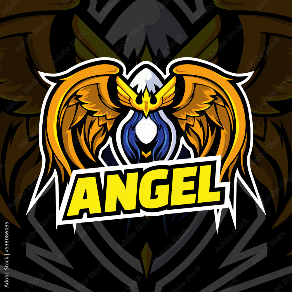 Angel Logo Sport and E-Sport with Modern Desaign Illustration.Designs Concept for T-shirts, Tattoos, Stickers, Gaming Logos or Posters. Angel Logo Sport and E-Sport with Modern Desaign Illustration.Designs Concept for T-shirts, Tattoos, Stickers, Gaming Logos or Posters.