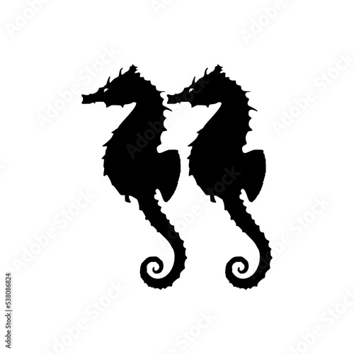 Pair of the Seahorse Silhouette for Logo, Pictogram, Apps, Website, Art Illustration or Graphic Design Element. Vector Illustration