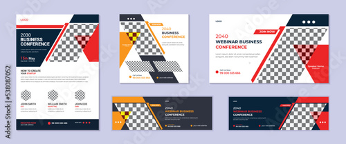 Corporate business webinar conference web banner design. Usable for cover design, annual report, poster, flyer, Business conference flyer and online webinar conference invitation banner design.