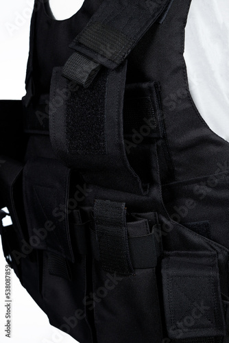 Tactical body armor for protection from bullets and fragments on a white background