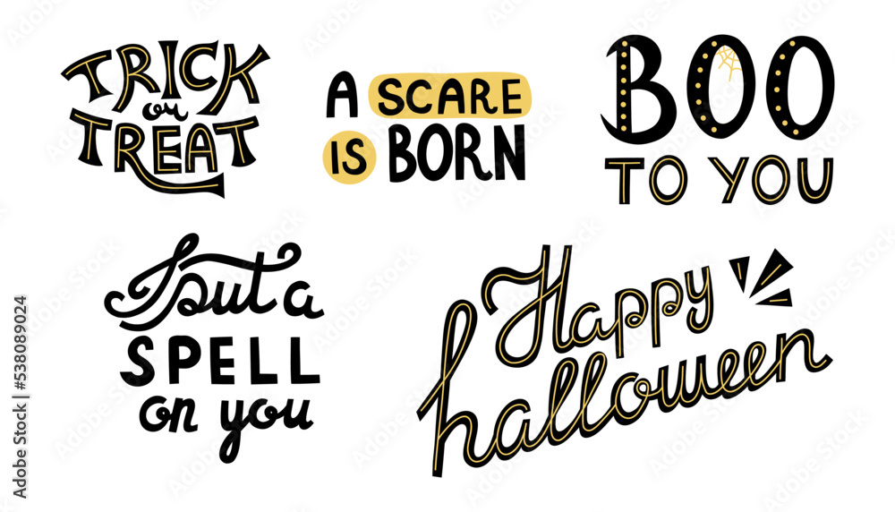 Halloween lettering quotes. Handwritten halloween phrases, put a spell