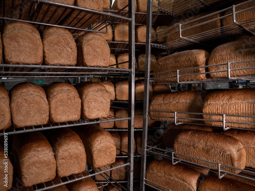 Industrial process of making bread and rolls in a bakery factory
