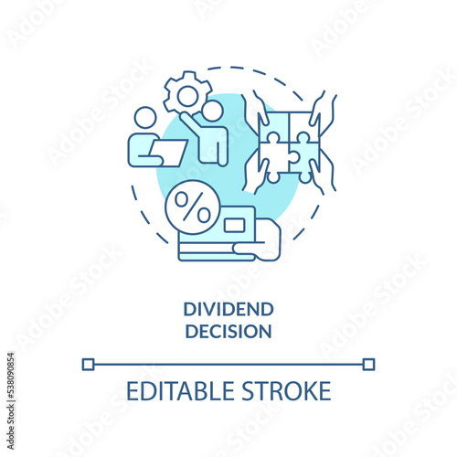 Dividend decision turquoise concept icon. Earnings distribution. Financial solution abstract idea thin line illustration. Isolated outline drawing. Editable stroke. Arial, Myriad Pro-Bold fonts used