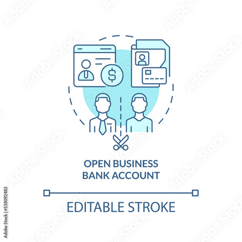 Open business bank account turquoise concept icon. Financial management for startup abstract idea thin line illustration. Isolated outline drawing. Editable stroke. Arial, Myriad Pro-Bold fonts used © bsd studio