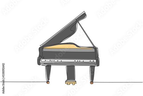 One continuous line drawing of luxury analog grand piano. Trendy classical music instruments concept single line draw design graphic vector illustration