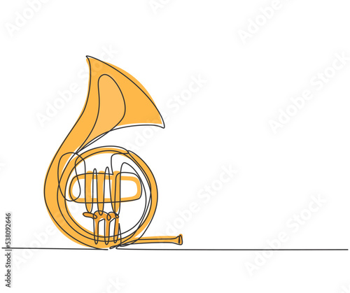 Single continuous line drawing of pocket trumpet. Dynamic wind music instruments concept one line draw design graphic vector illustration