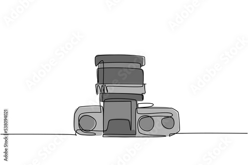Quadro em tela One continuous line drawing of old retro vintage analog slr camera with kit lens from top view