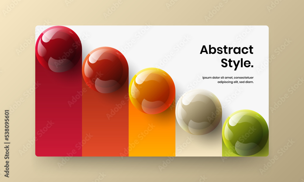 Modern 3D spheres website screen layout. Fresh magazine cover design vector illustration.