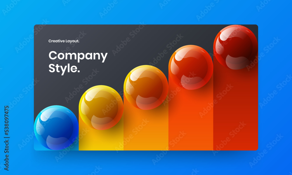 Simple realistic spheres website screen template. Minimalistic corporate identity vector design illustration.