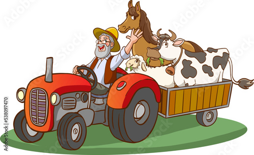 farmer driving tractor vector illustration © serkan