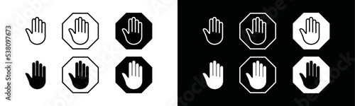 Stop sign in the hexagon icon vector collection. Hand signal or prohibition symbol illustration. Warning stop sign