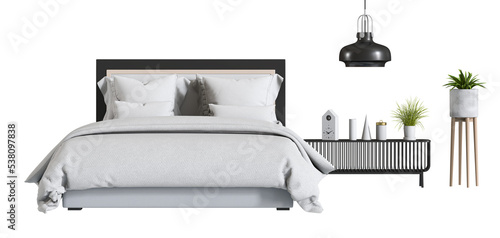 bed and decoration on transparent background. png. 3D rendering