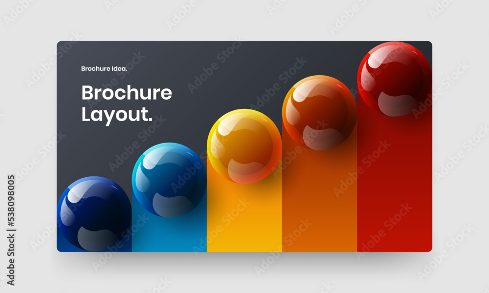 Minimalistic 3D balls company brochure template. Multicolored front page design vector layout.