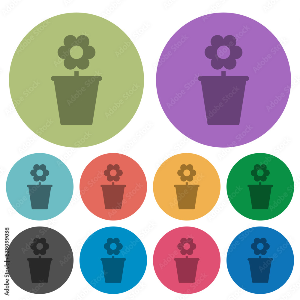 Flowerpot with flower solid color darker flat icons Flowerpot with flower solid color darker flat icons