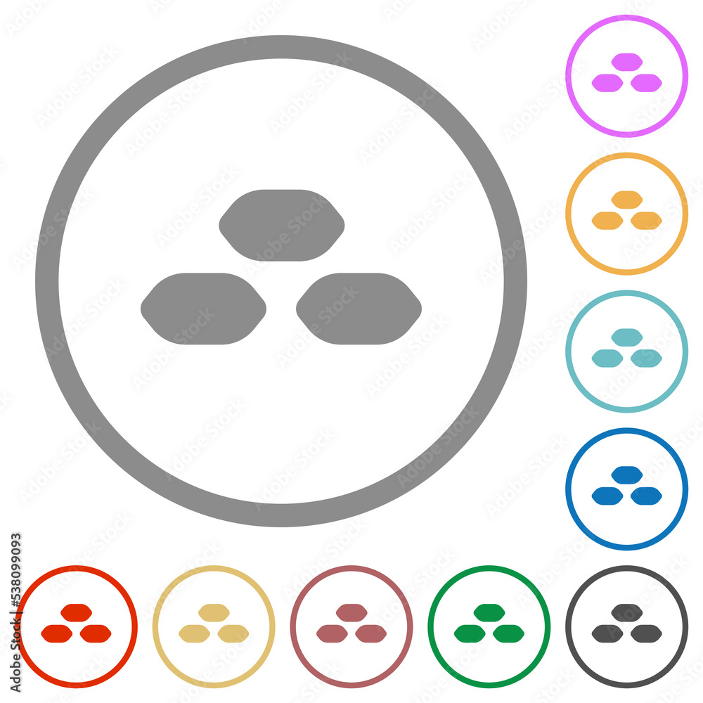 Coal briquettes flat icons with outlines Coal briquettes flat icons with outlines