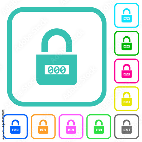 Locked combination lock with center numbers vivid colored flat icons