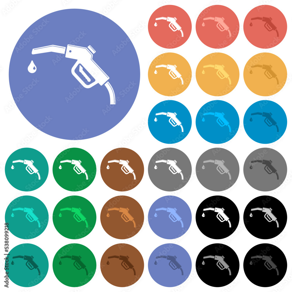 Glossy gasoline pump fuel nozzle round flat multi colored icons Glossy gasoline pump fuel nozzle round flat multi colored icons