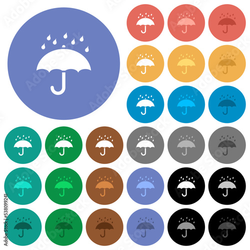 Umbrella with rain solid round flat multi colored icons