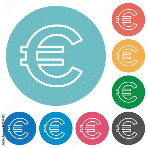 Euro sign outline flat round icons