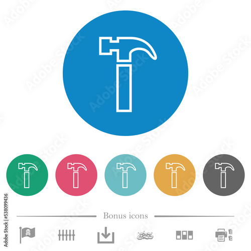 Hammer outline flat round icons
