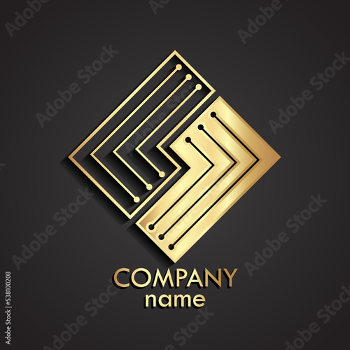 3d gold microchip logo / electronic theme