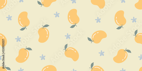 Mongo fruits Summer season yellow pastel kid line art doodle pattern