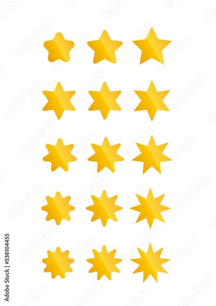 Set of star icons golden gradient vector trasparent background isolated Set of star icons golden gradient vector trasparent background isolated