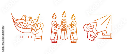 Christianity biblical characters gradient linear vector icons set. Religious stories. Jesus Christ followers. Thin line contour symbol designs bundle. Isolated outline illustrations collection