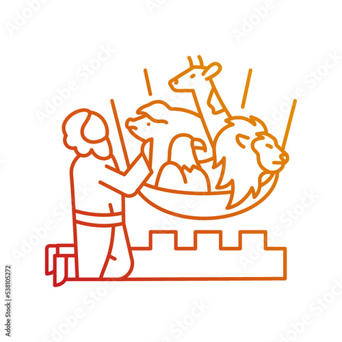 Saint Peter vision gradient linear vector icon. Sheet with unclean animals lowered from heaven. Bible narratives. Thin line color symbol. Modern style pictogram. Vector isolated outline drawing