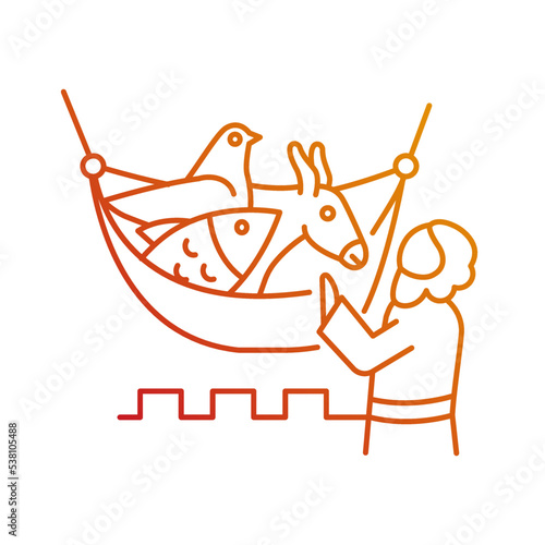 Apostle Peter vision gradient linear vector icon. Sheet with animals. God give sign. Bible narratives. Thin line color symbol. Modern style pictogram. Vector isolated outline drawing