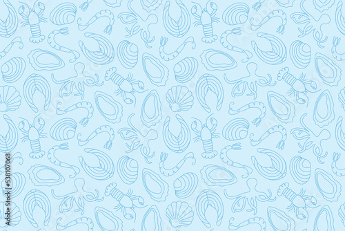 seamless marine  seafood pattern with lobster  clam  shrimp  octopus  salmon  oyster icons   great for wrapping  textile  wallpaper- vector illustration