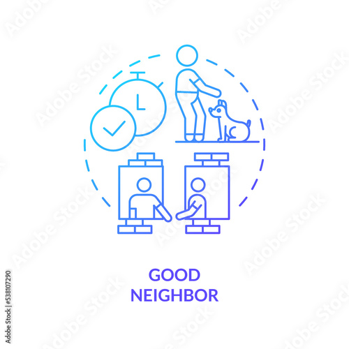Asking neighbors to pet sit blue gradient concept icon. Domestic animal care. Good neighborhood relationship abstract idea thin line illustration. Isolated outline drawing. Myriad Pro-Bold font used