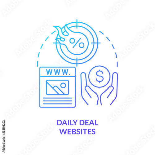 Daily deal websites blue gradient concept icon. Be informed with traveled place news. Saving money tip abstract idea thin line illustration. Isolated outline drawing. Myriad Pro-Bold font used