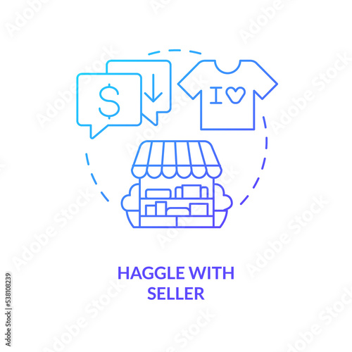 Haggle with seller blue gradient concept icon. Lowering price. Sales bargaining. Save money. Negotiation skill abstract idea thin line illustration. Isolated outline drawing. Myriad Pro-Bold font used